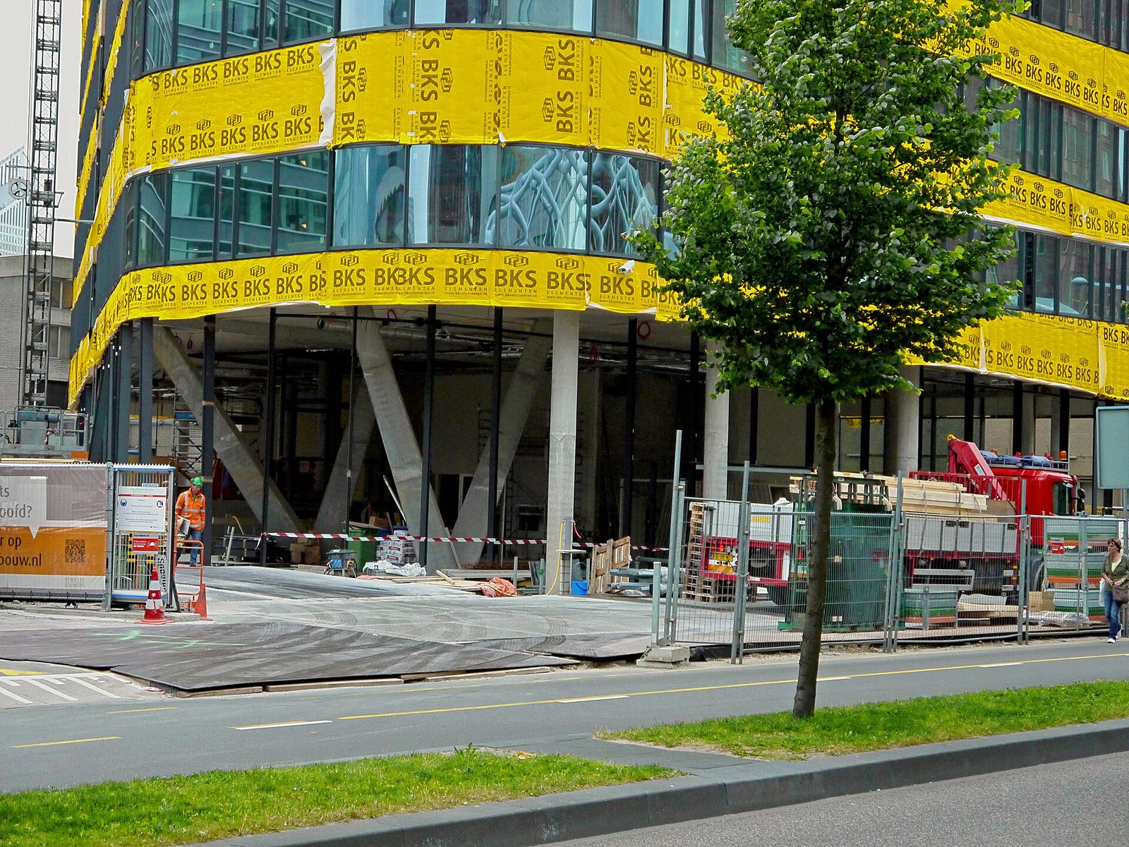Commercial building under construction with site access and active development work